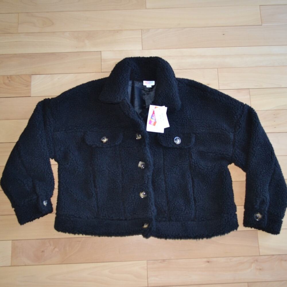 NWT LuLaRoe Berlin Sherpa Fleece Jacket Size L Black